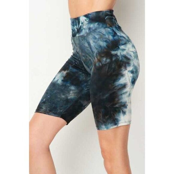 S/M Tie Dye High Waisted Biker Shorts - 3 Inch Waist Steel Blue - Picture 1 of 10